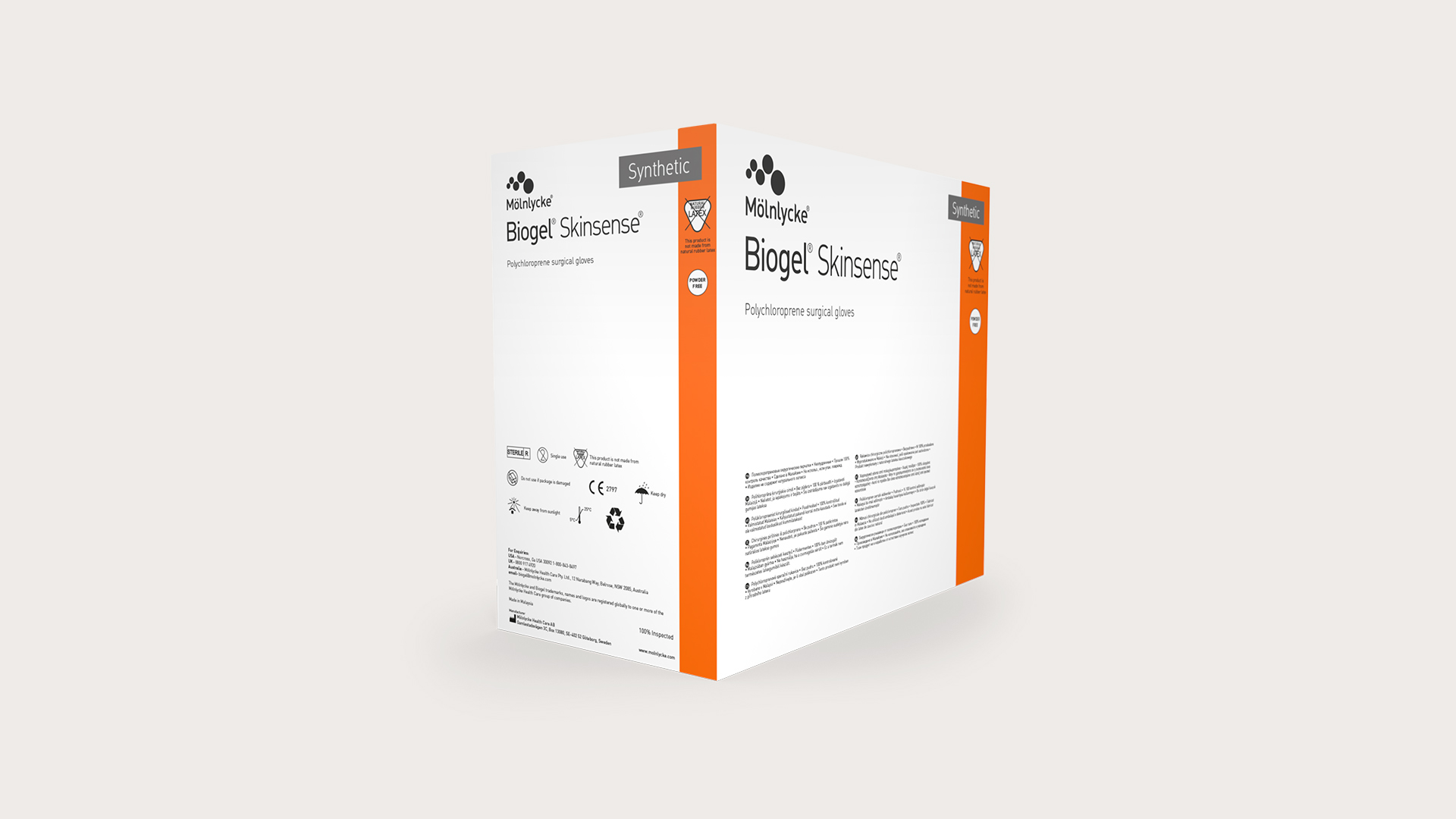 Mölnlycke Biogel Skinsense 使い捨て手袋 5½ 38袋 Biogel Skinsense non-latex polychloroprene surgical gloves